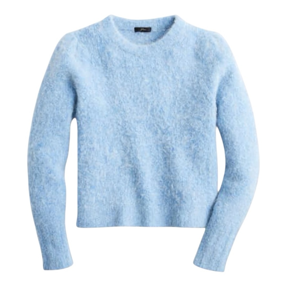 NEW J. Crew Blue Fuzzy Knit Puff Sleeve Alpaca Blend Crewneck Crop Sweater - M